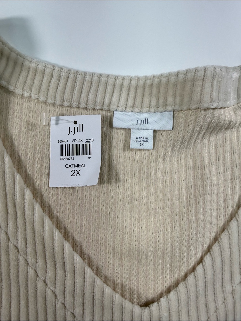 LOFT Cream V-Neck Velvet Ribbed Pullover - Picture 5 of 7